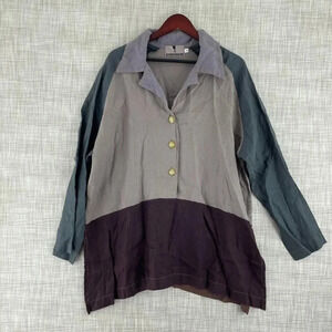 Linen Crunch Shrirt Womens 2X color block 3599